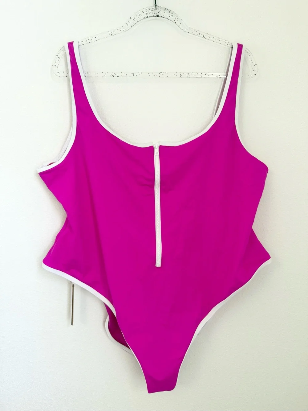 Skims Pink White Sporty Zipper Scoop One Piece Swimsuit Women’s Plus Size 4X